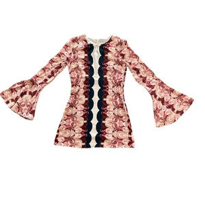 Free People 70's Long Bell Sleeve Print Cut out Tunic Dress  - 2